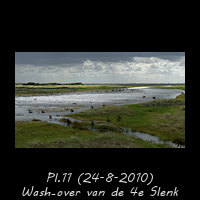Washover op Schiermonnikoog, water loopt over het eilland