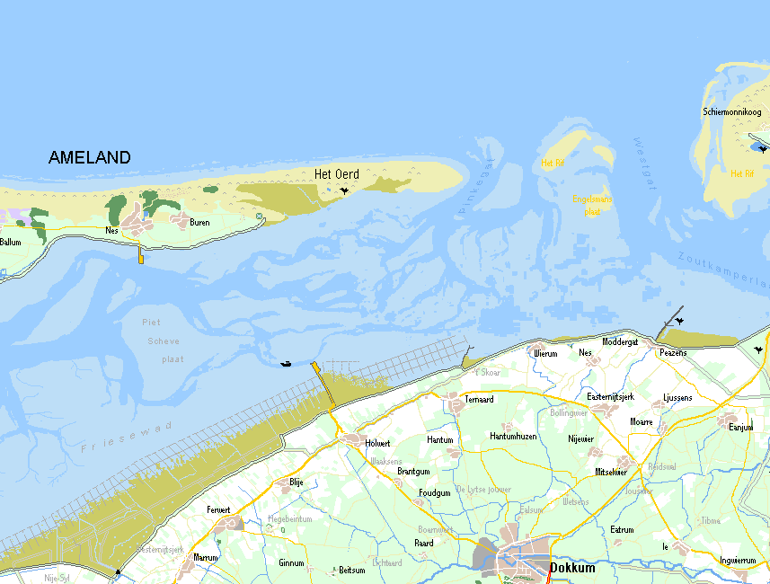 Kaart van Ameland, Noordoost Friesland en Noard-Fryslân Bûtendyks