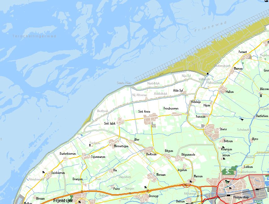 Kaart van Het Bildt en Noard-Fryslân Bûtendyks