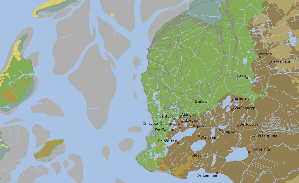 Kaart met enkele dorpen rond de Friese Meren